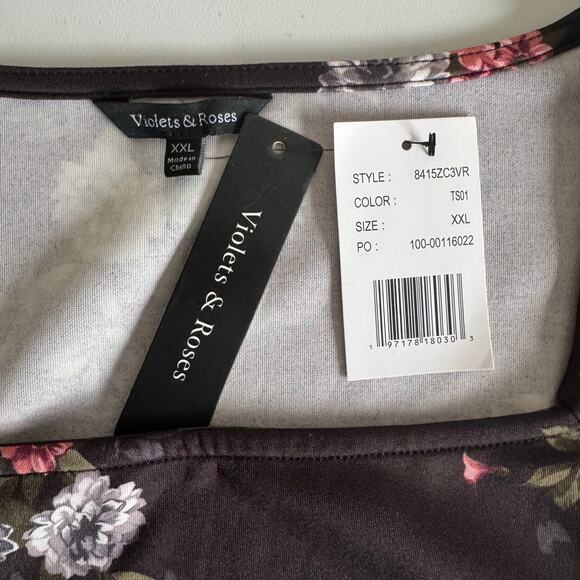 NWT Violets & Roses Square Neck Long Sleeve Floral Shirt Top Blouse Romantic XXL - Picture 3 of 9